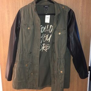 Torrid Leather Sleeved Olive Jacket